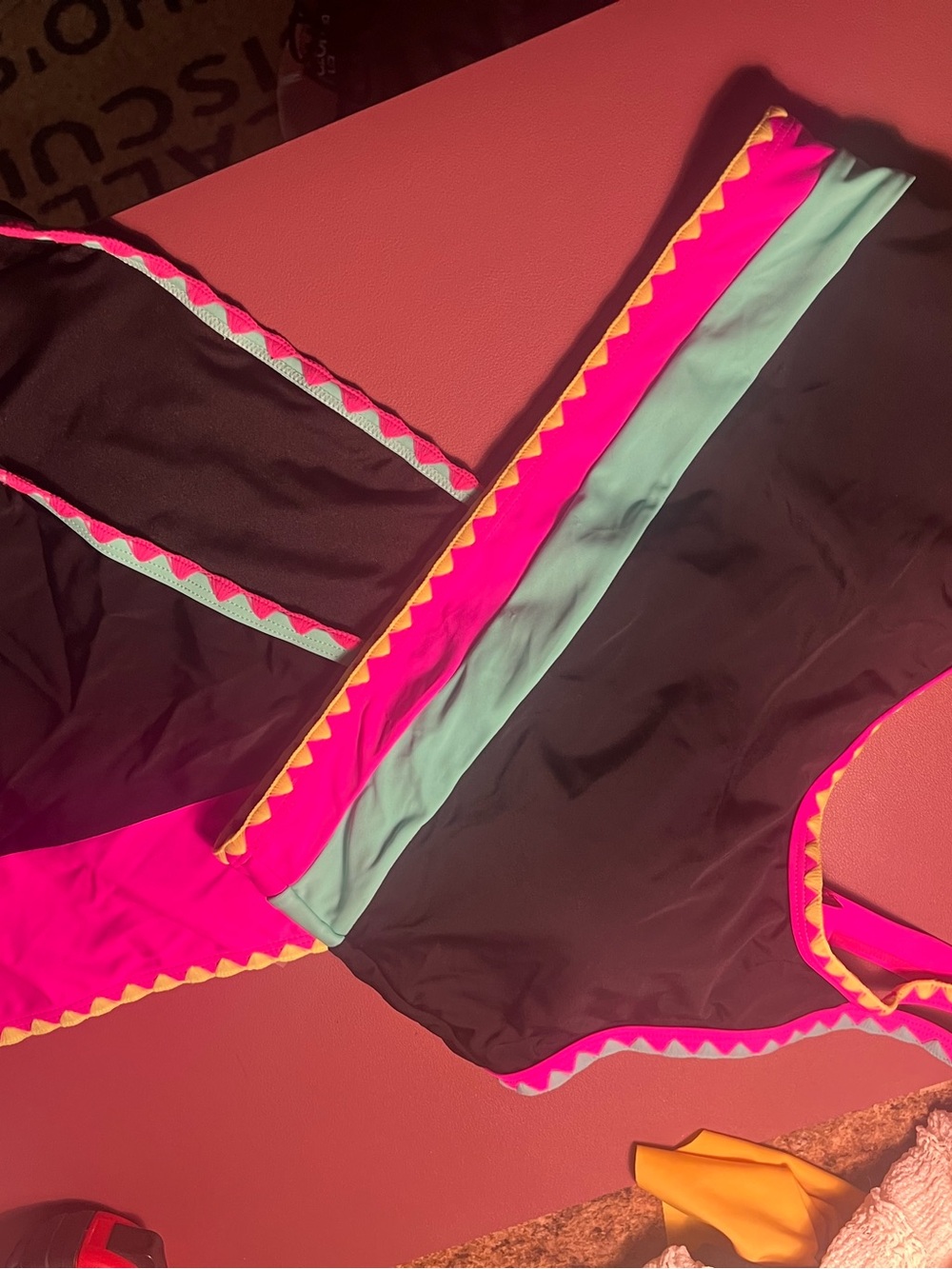 Black & Hot Pink Women's Bikini with Mint Trim